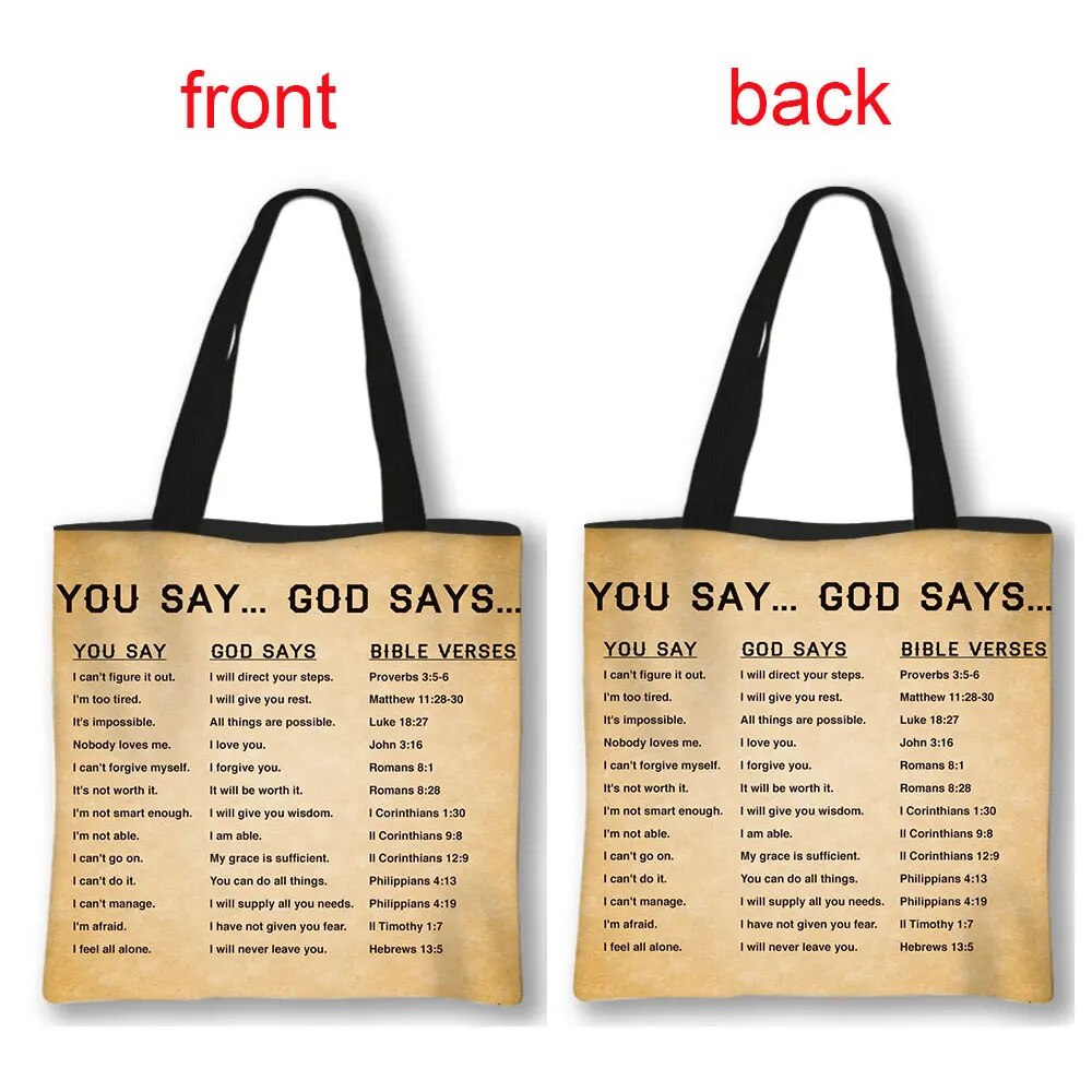 Christian Bible Verse Print Handbag God He Will Sustain You Lady Shopping Fashion Shoulder Bag Girl Travel Tote Bag Gift