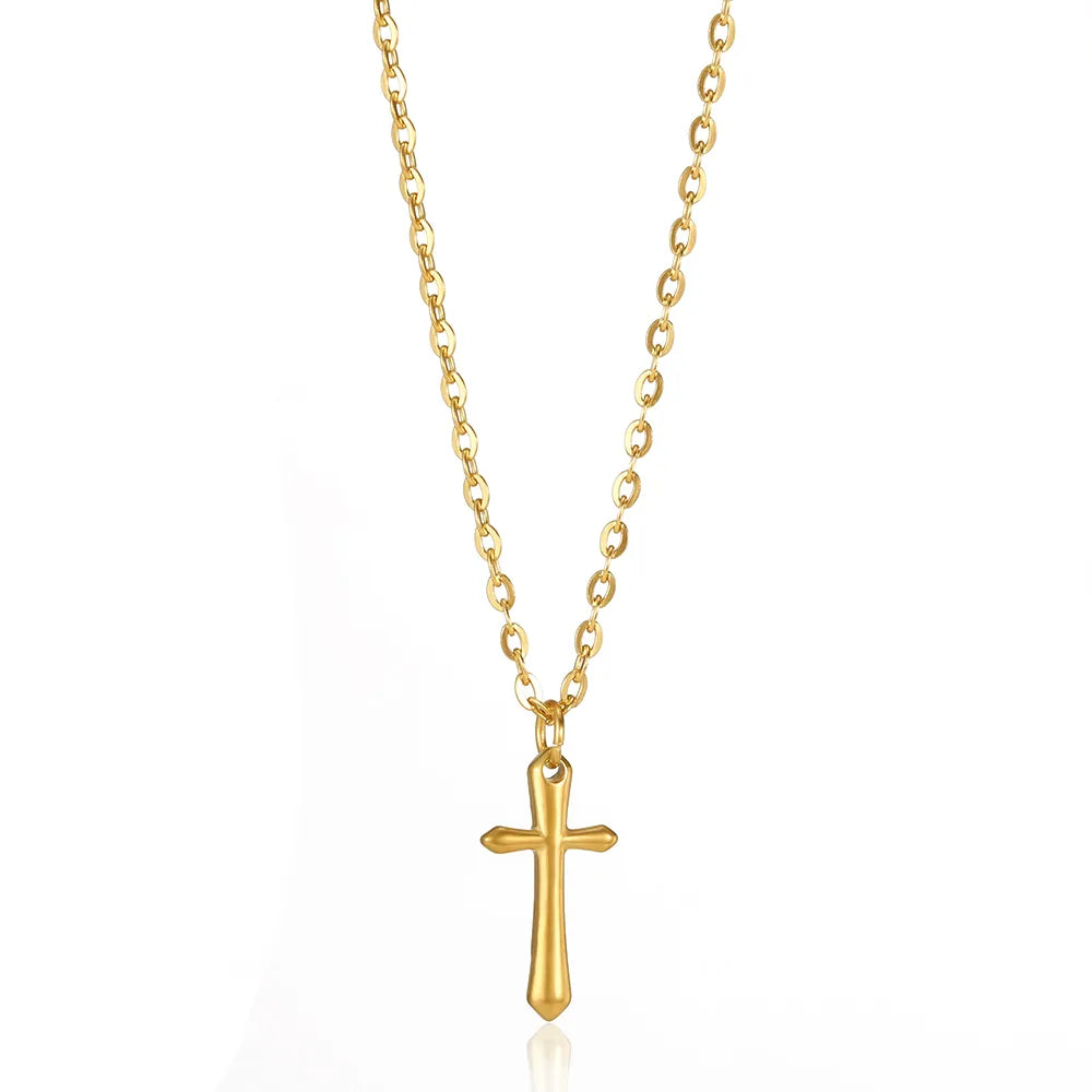 VIntage Christian Jesus Cross Necklaces Pendant For Women Stainless Steel Round Shape Coin Necklaces Choker Prayer Baptism Gifts
