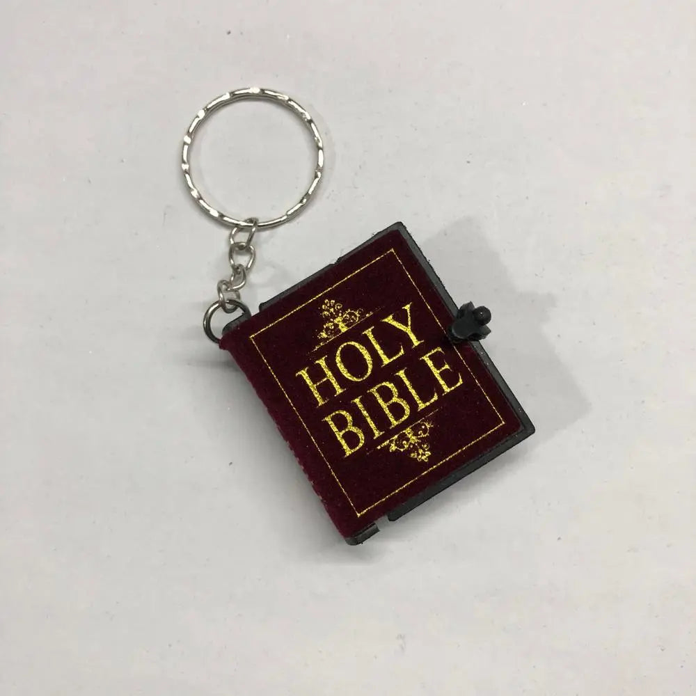 Mini Holy Bible Keychain Real Paper Can Read Religious Christian Cross Keyrings Holder Car Key Chains Fashion Gifts Jewelry